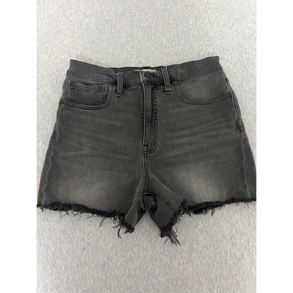 Madewell High Rise Black Denim Shorts‎ Womens 28" Waist Stretch Cut Off Fringe